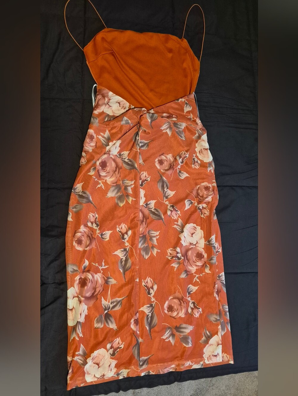 Lulu's Rust Orange Slip Dress with Floral Botanical Print - Picture 2 of 6